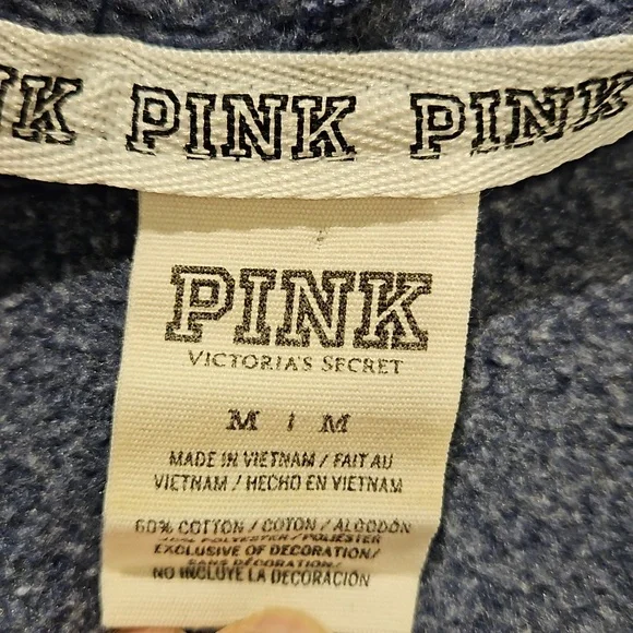 Victorias Secret PINK Hoodie Sweatshirt Pullover Womens Medium Blue and White - Picture 6 of 7